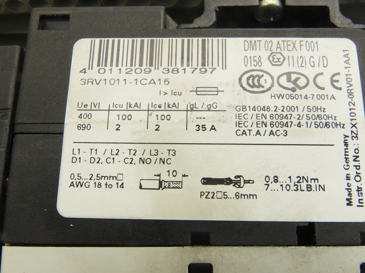 Siemens 3RV1011-1CA15 400V Motor Starter Breaker 1.8-2.5A Trip Contactor 24VDC
