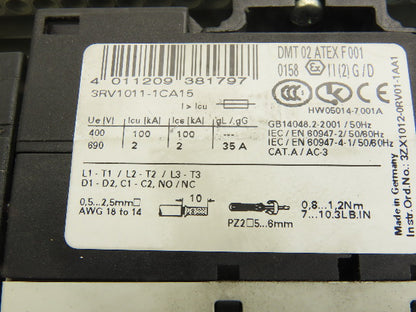 Siemens 3RV1011-1CA15 400V Motor Starter Breaker 1.8-2.5A Trip Contactor 24VDC