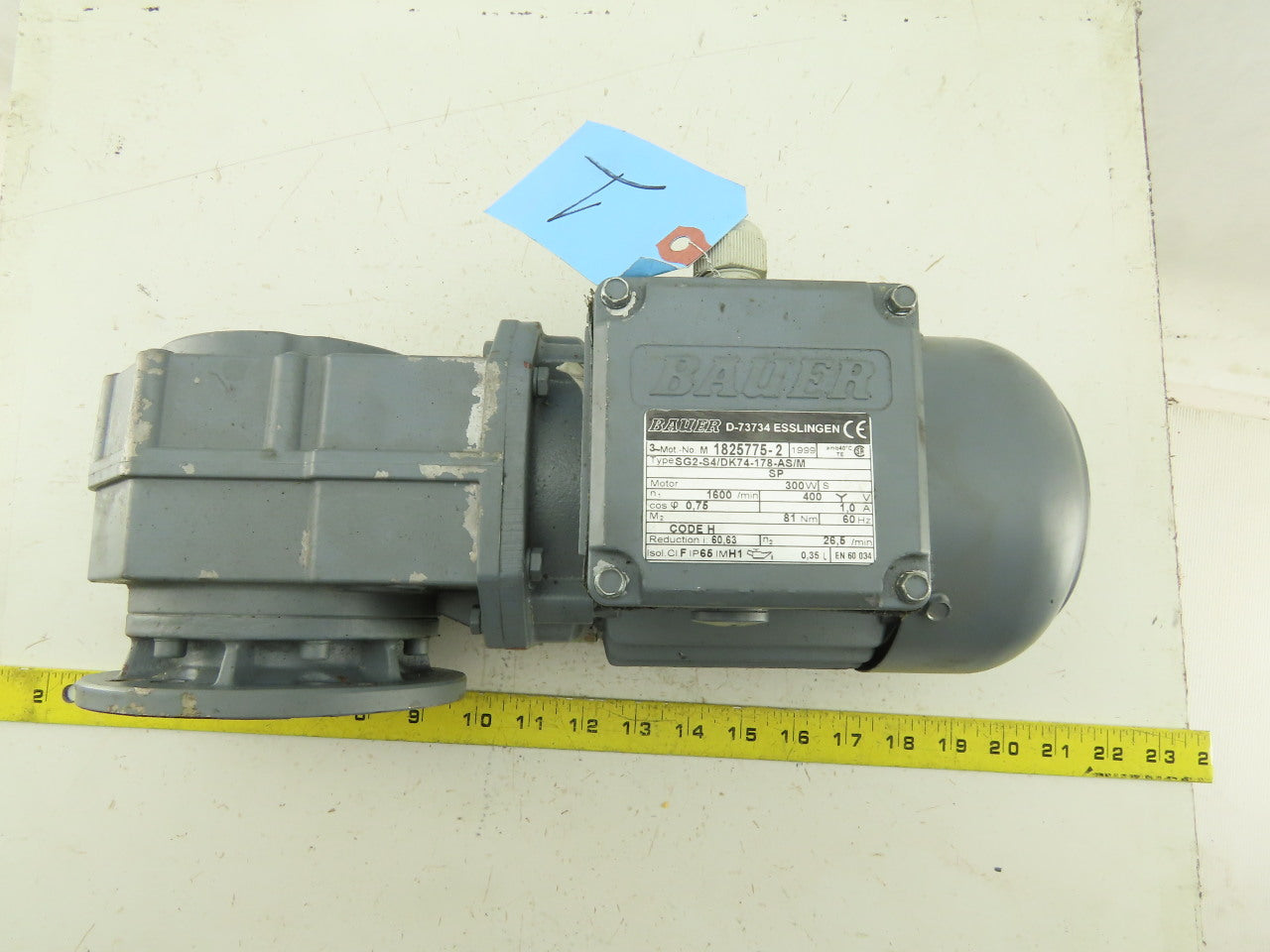 Bauer SG2-S4/DK74 60.63: 1 Ratio 26.5RPM 400V 60Hz 3Ph Right Angle Gearmotor