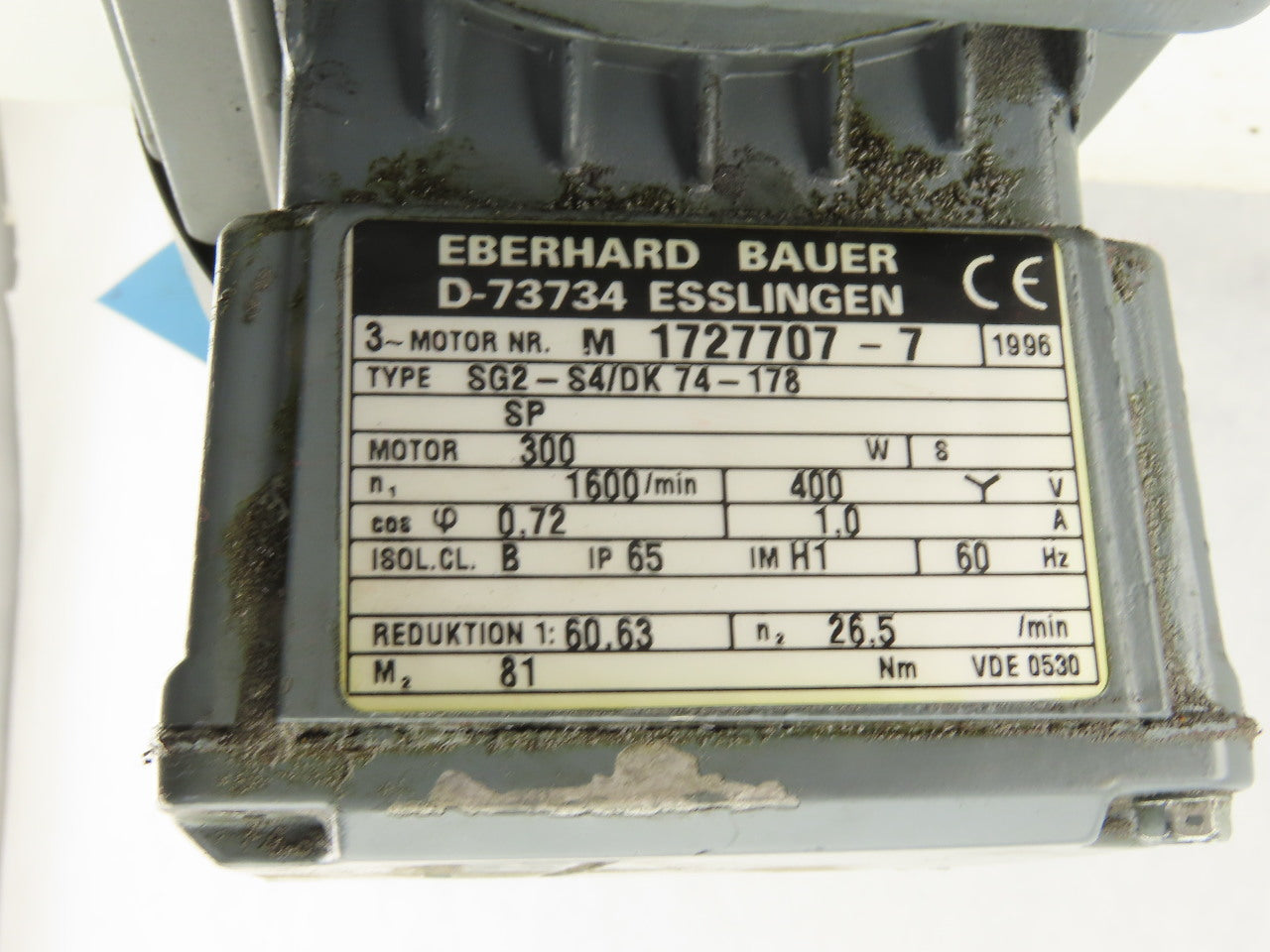 Bauer SG2-S4/DK74-178 60.63:1 Ratio 26.5RPM 400V 300W AC Right Angle Gearmotor