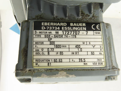 Bauer SG2-S4/DK74-178 60.63:1 Ratio 26.5RPM 400V 300W AC Right Angle Gearmotor