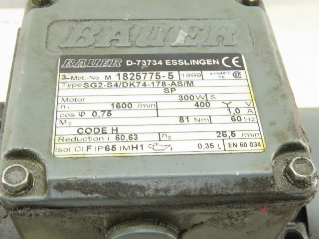 Bauer SG2-S4/DK74-178-AS/M 60.63:1 Ratio 26.5RPM 300W 3Ph 400V Gearmotor