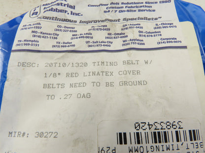 MIR 20T10/1320 Endless Timing Belt W/1/8" Red Linatex Cover 1320mm
