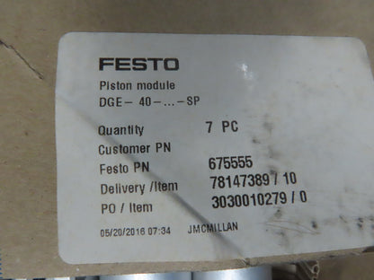 Festo 675555 DGE-40 Tooth Belt Linear Axis Drive Repair Piston