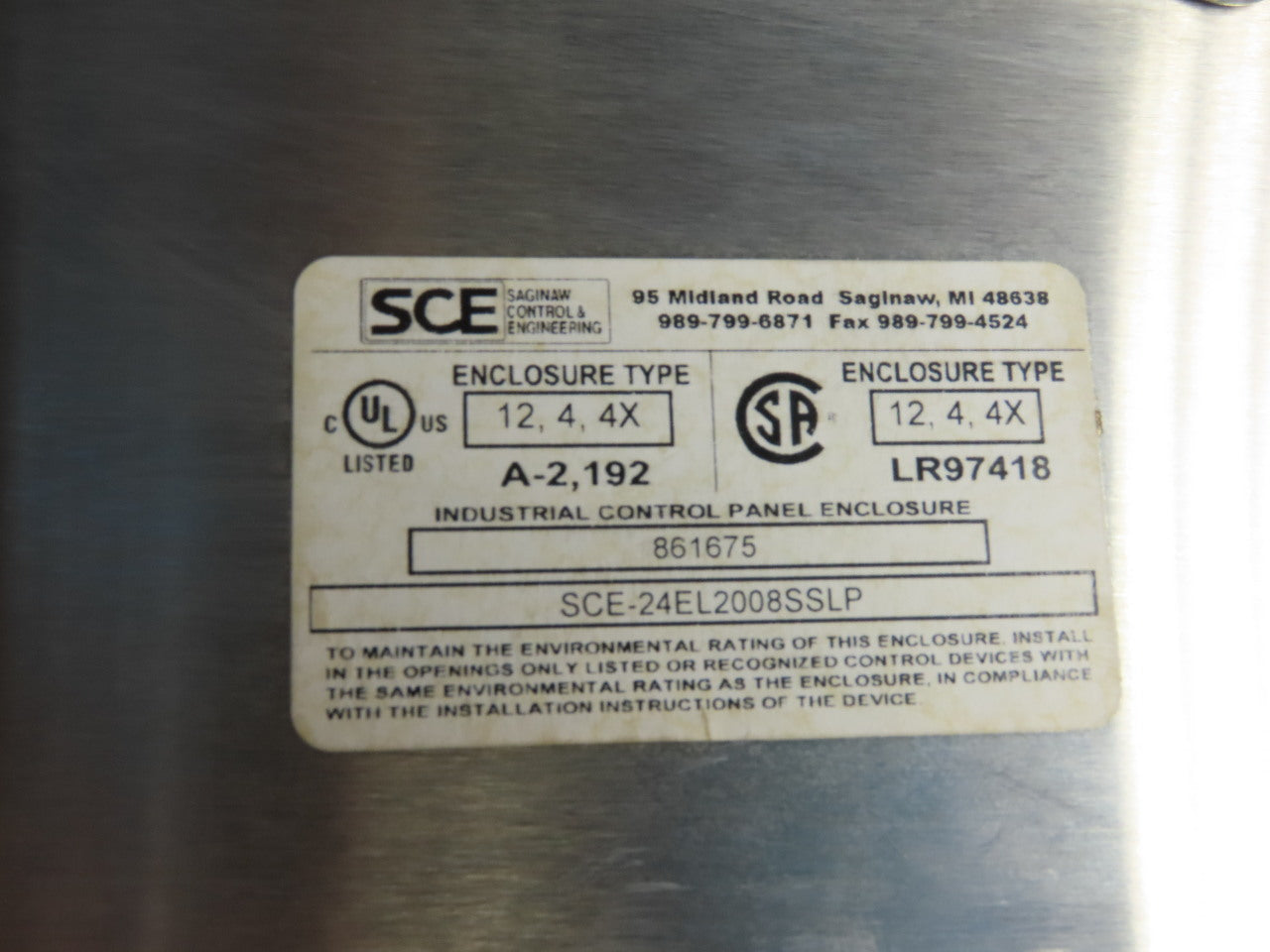 SEC Stainless Steel Electrical Enclosure 24x24x8" Wall Mount Hinged W/Back Plate