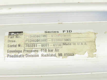Parker P1D4G063MC-0130NFNNN Pneumatic Air Cylinder 63mm Bore 130mm Stroke