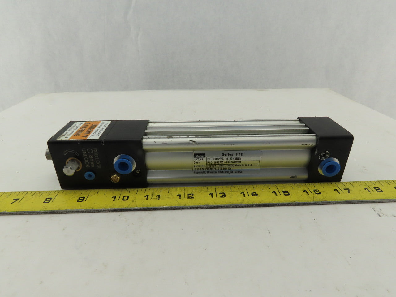 Parker P1D4J032MC-0100NNN6N Pneumatic Cylinder W/Rod Lock 32mm Bore 100mm Stroke