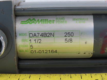 Miller DA74B2N 250 Pneumatic Cylinder Double Ended 5" Stroke 1-1/2" Bore