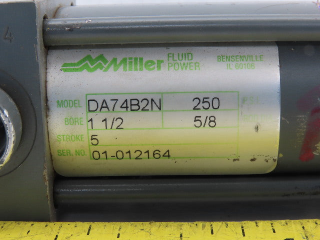 Miller DA74B2N 250 Pneumatic Cylinder Double Ended 5" Stroke 1-1/2" Bore