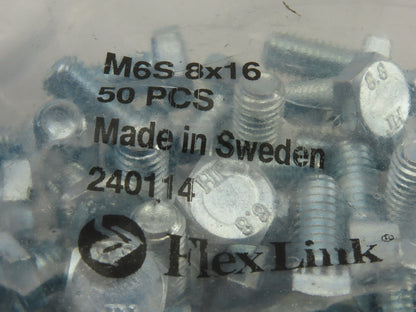 FlexLink M6S M8x16 Metric Hex Head Screw Lot OF 50