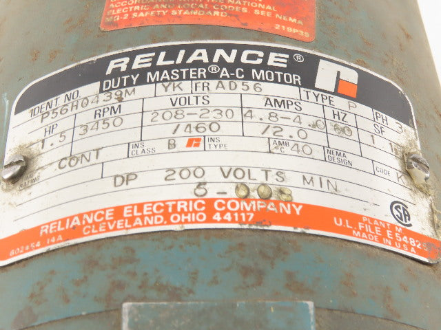 Reliance P56H0439M 1.5Hp 3450RPM AD56 Frame 3Ph 208-230/460V Electric AC Motor