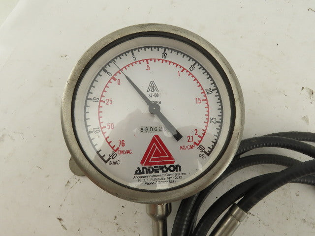Anderson 37-00 30 PSI/VAC Stainless Steel Sanitary Pressure Gauge 120" Probe