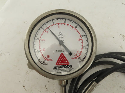 Anderson 37-00 30 PSI/VAC Stainless Steel Sanitary Pressure Gauge 120" Probe