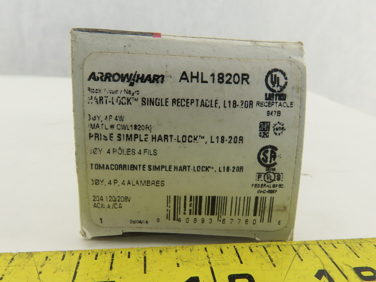 Arrow Hart AHL1820R 20A 120/208V 3PH 3P 4W Grounded Receptacle Black