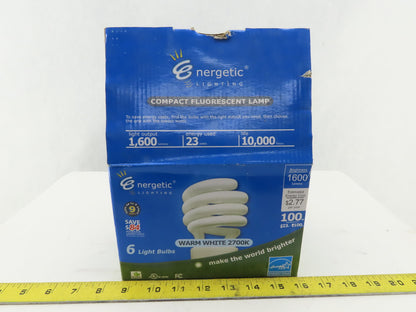 Energetic E151M-23SW-B6 CFL Standard Base Light Bulbs 23W Warm White Lot Of 6