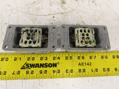Harting HAN 10EE-F 10 Pin Female Plug Base Housing Lever Lock 16A 500V Lot Of 2