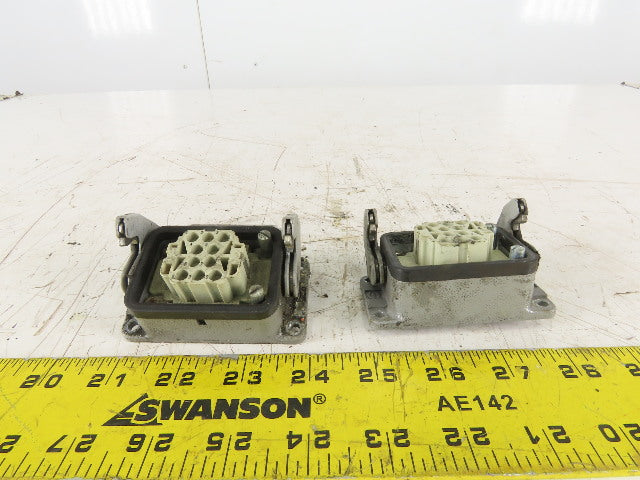 Harting HAN 10EE-F 10 Pin Female Plug Base Housing Lever Lock 16A 500V Lot Of 2
