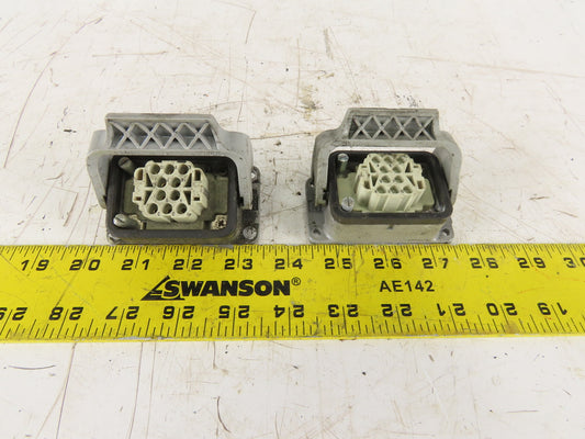 Harting HAN 10EE-F 10 Pin Female Plug Base Housing Lever Lock 16A 500V Lot Of 2