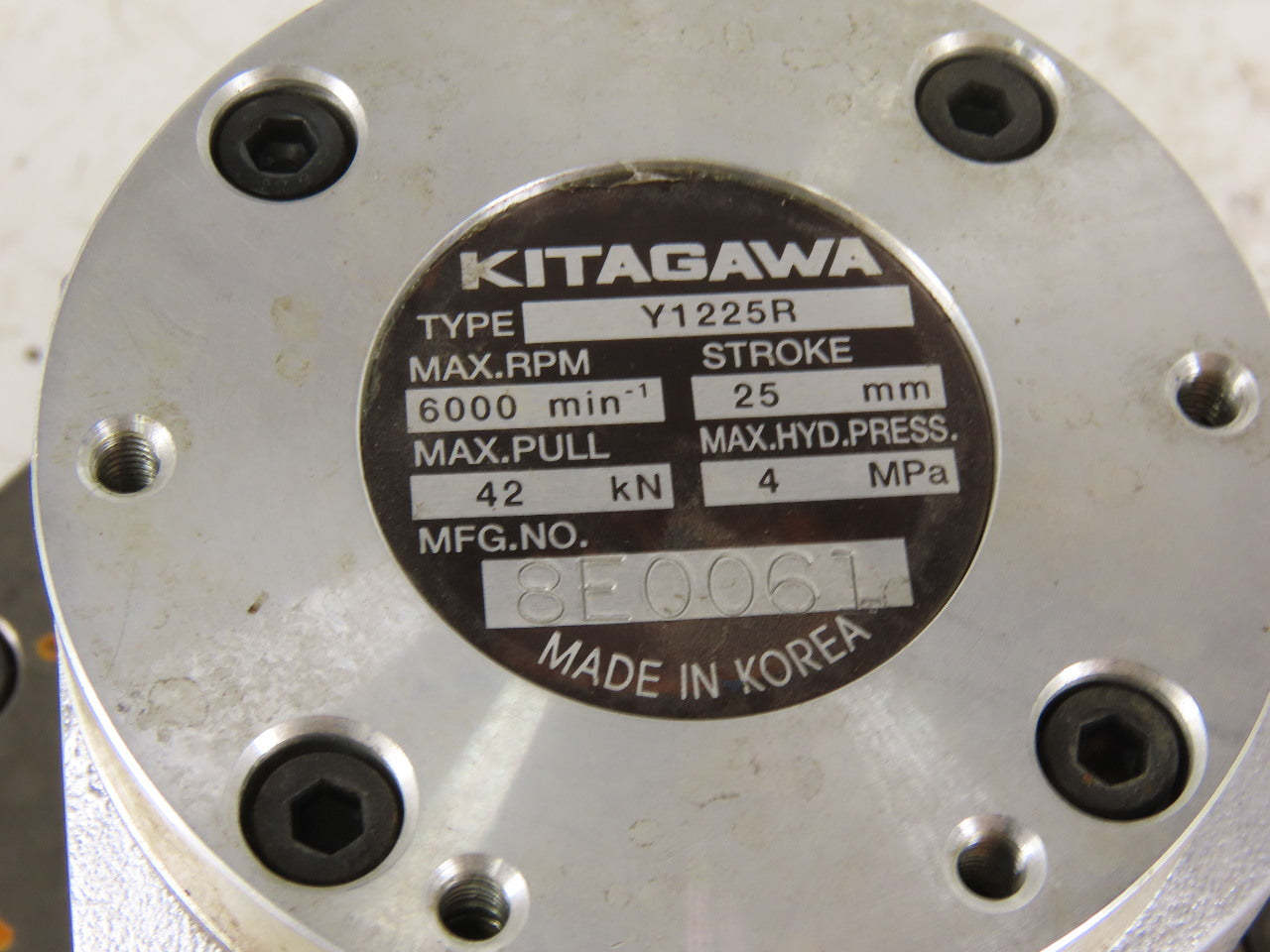 Kitagawa Y1225R Closed Center Hydraulic Chuck Cylinder 25mm Stroke 6000RPM