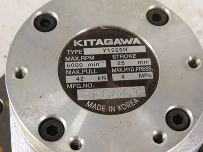 Kitagawa Y1225R Closed Center Hydraulic Chuck Cylinder 25mm Stroke 6000RPM