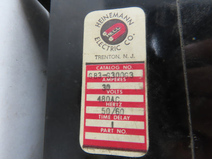 Heinemann GB3-G300G3 30 Amp Breaker 480V 50/60Hz 2 Pole