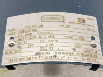 Leeson XXC6T17XK23B 1/2Hp 1725RPM 3Ph 208-230/460V HAZLOC AC Motor