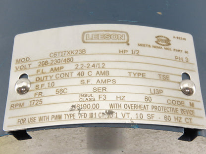 Leeson XXC6T17XK23B 1/2Hp 1725RPM 3Ph 208-230/460V HAZLOC AC Motor