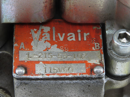 Parker L-215-53-102 Valvair Pneumatic Dual Piloted Valve 120V Override