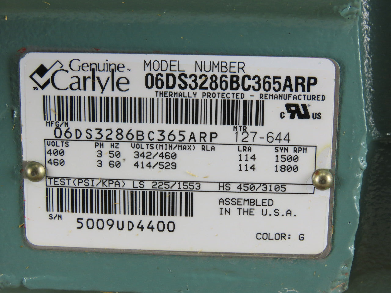 Carrier Carlyle 06DS3286BC365ARP Compressor Semi-Hermetic High Temp 10 HP 460V