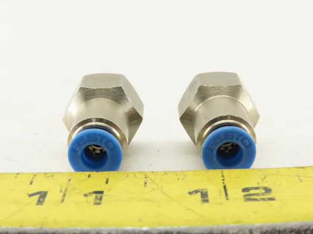 Festo 4mm Tube Push To Connect 3/8 Female Stainless Steel Fitting Lot Of 2