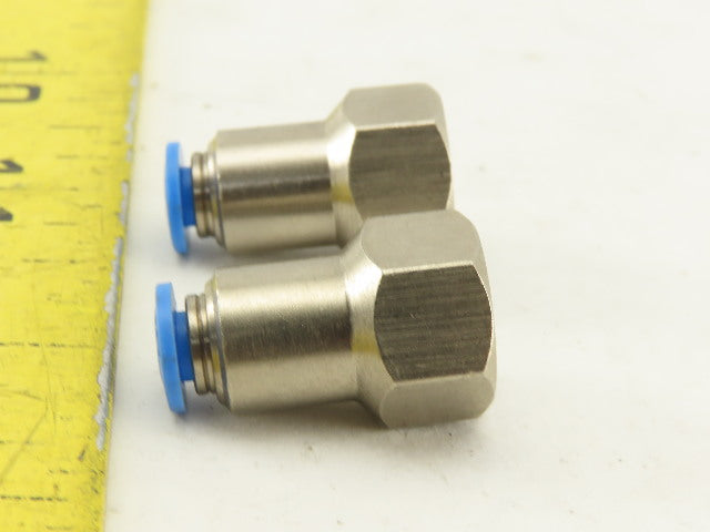 Festo 4mm Tube Push To Connect 3/8 Female Stainless Steel Fitting Lot Of 2
