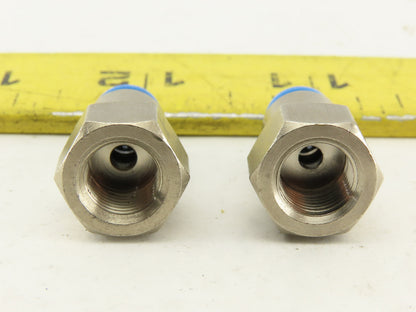 Festo 4mm Tube Push To Connect 3/8 Female Stainless Steel Fitting Lot Of 2
