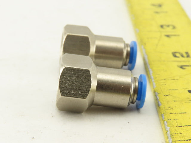 Festo 4mm Tube Push To Connect 3/8 Female Stainless Steel Fitting Lot Of 2