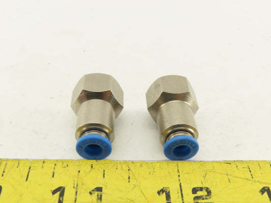 Festo 4mm Tube Push To Connect 3/8 Female Stainless Steel Fitting Lot Of 2