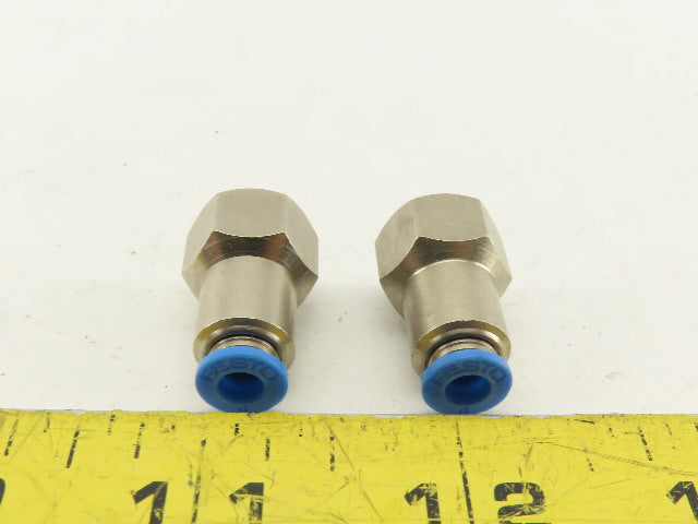 Festo 4mm Tube Push To Connect 3/8 Female Stainless Steel Fitting Lot Of 2
