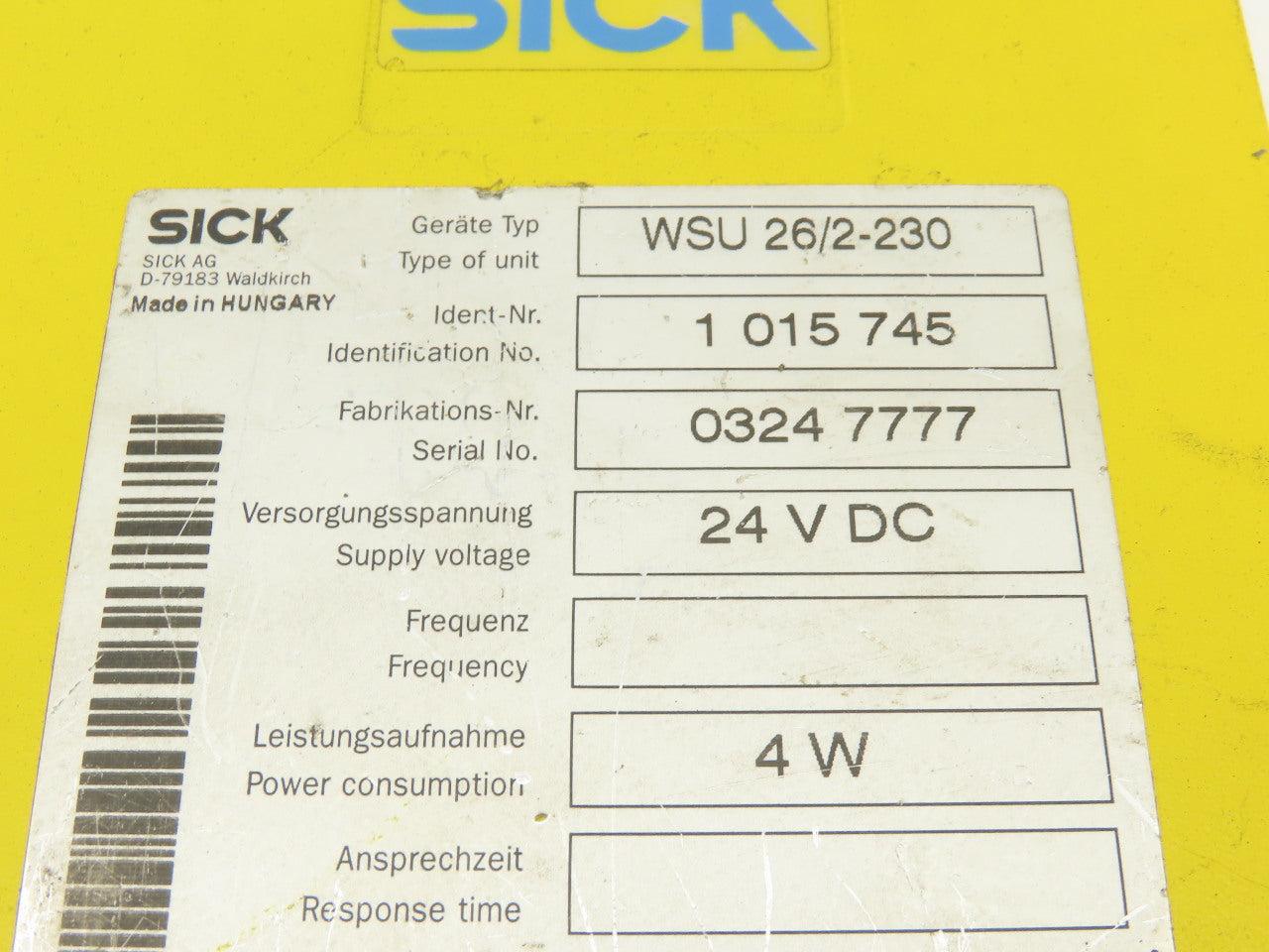 Sick WSU 26/2-230 24VDC Photoelectric Safety Light Curtain Sender 15-70m Range