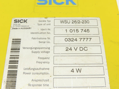 Sick WSU 26/2-230 24VDC Photoelectric Safety Light Curtain Sender 15-70m Range