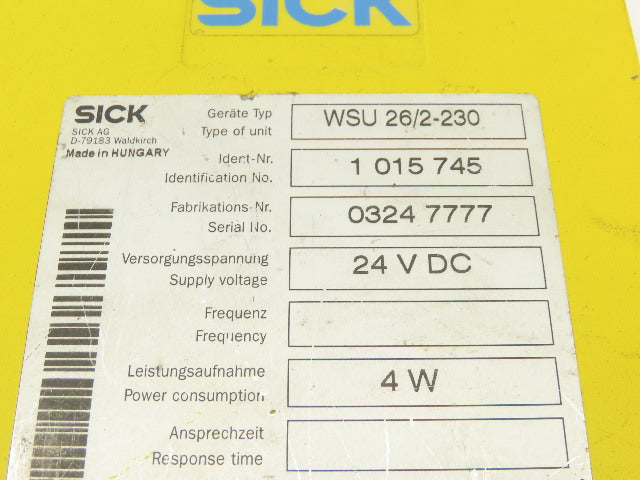 Sick WSU 26/2-230 24VDC Photoelectric Safety Light Curtain Sender 15-70m Range