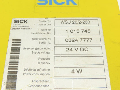 Sick WSU 26/2-230 24VDC Photoelectric Safety Light Curtain Sender 15-70m Range