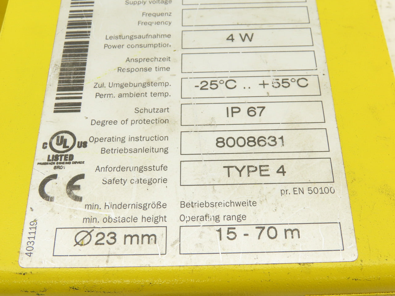 Sick WSU 26/2-230 24VDC Photoelectric Safety Light Curtain Sender 15-70m Range