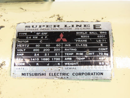 Mitsubishi SF-ERF 25:1 Ratio 68RPM Output 0.4kW 200/220V 50/60Hz Gear Motor