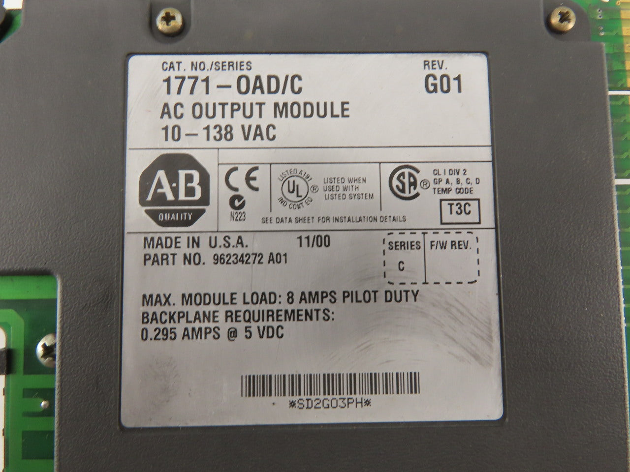 Allen Bradley 1771-OAD/C 10-138 VAC AC Output Module REV G01 Series C