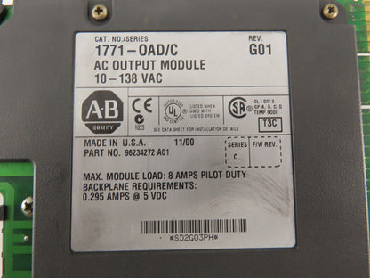 Allen Bradley 1771-OAD/C 10-138 VAC AC Output Module REV G01 Series C