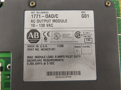 Allen Bradley 1771-OAD/C 10-138 VAC AC Output Module REV G01 Series C