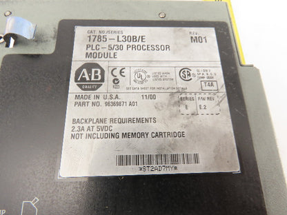 Allen Bradley 1785-L30B/E PLC 5/30 Processor Module Rev M01 Ser E F/W Rev. E.2