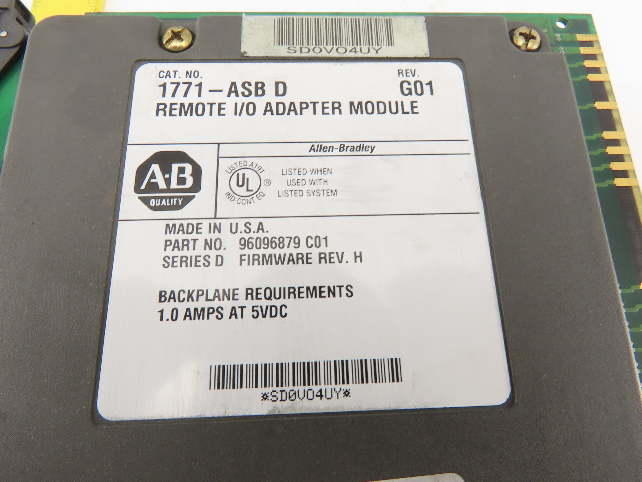 Allen Bradley 1771-ASB D Remote I/O Module Rev. G01 Ser D F/W Rev H