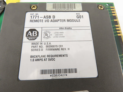 Allen Bradley 1771-ASB D Remote I/O Module Rev. G01 Ser D F/W Rev H