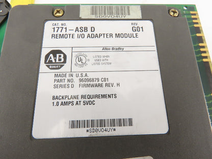 Allen Bradley 1771-ASB D Remote I/O Module Rev. G01 Ser D F/W Rev H