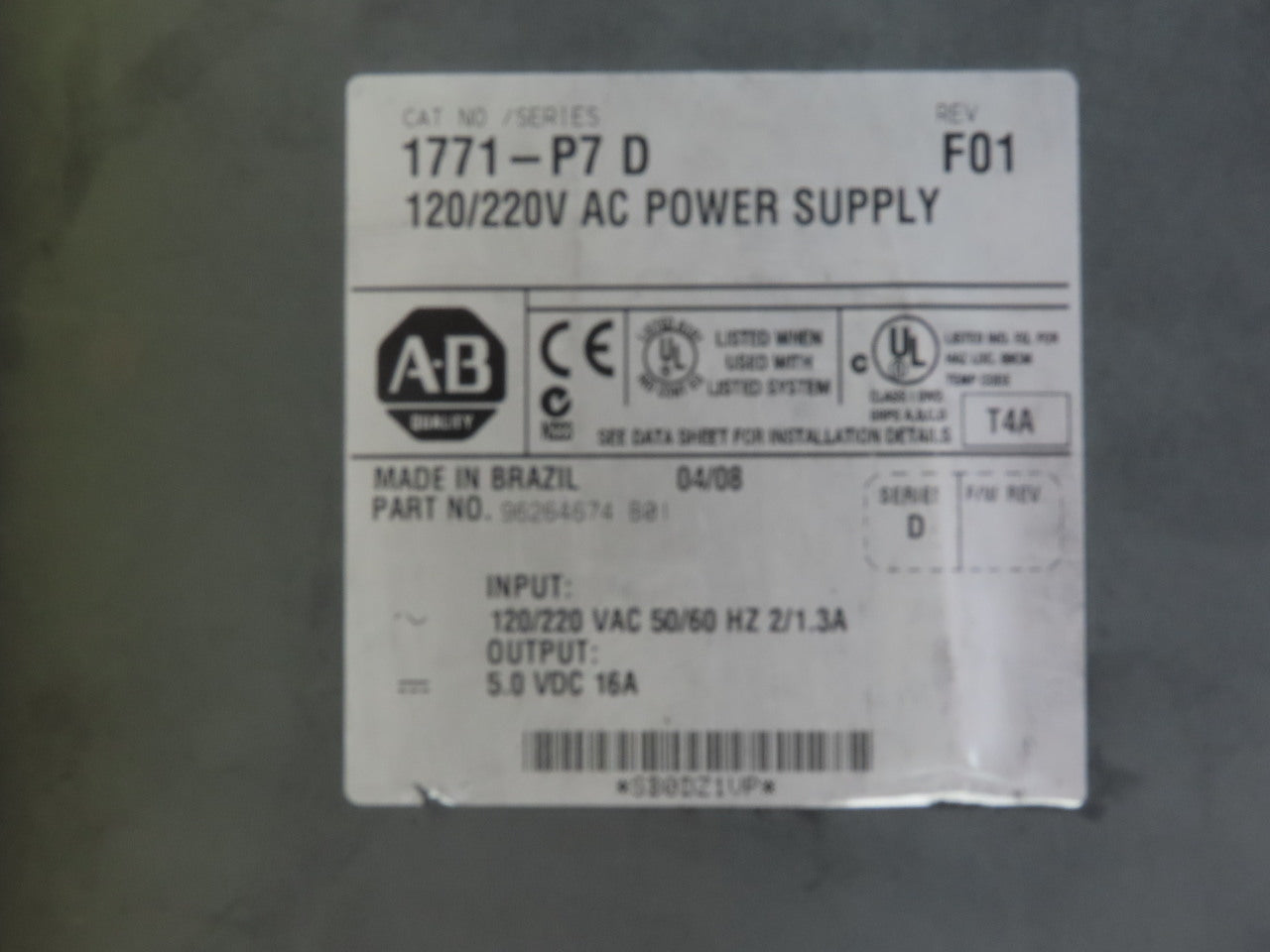 Allen Bradley 1771-P7 D 120/220V Input 5VDC Output Power Supply