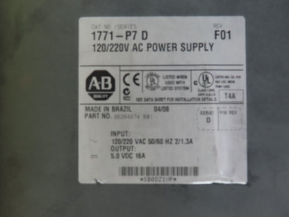 Allen Bradley 1771-P7 D 120/220V Input 5VDC Output Power Supply